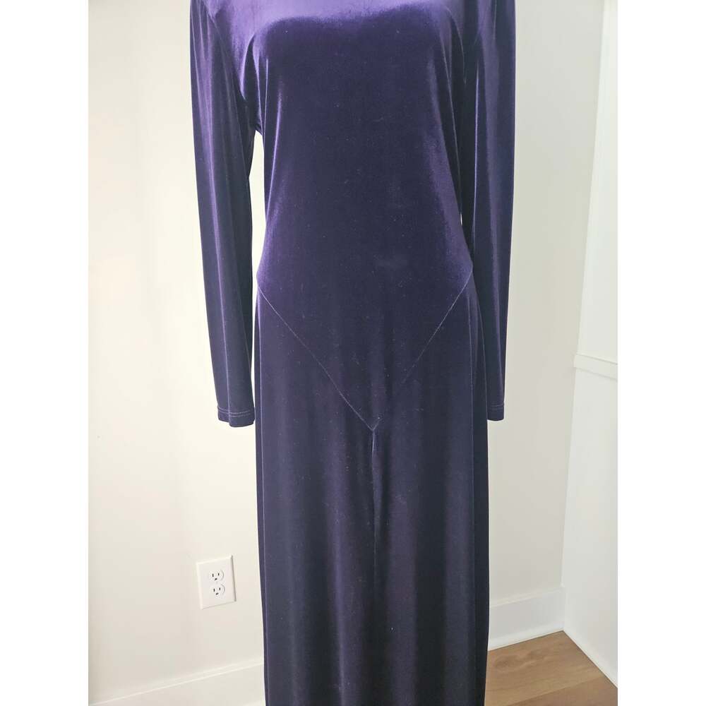 Vintage Joseph Ribkoff Purple Velvet Maxi Dress Drop Waist 80s 90s Whimsigoth M - Picture 5 of 16